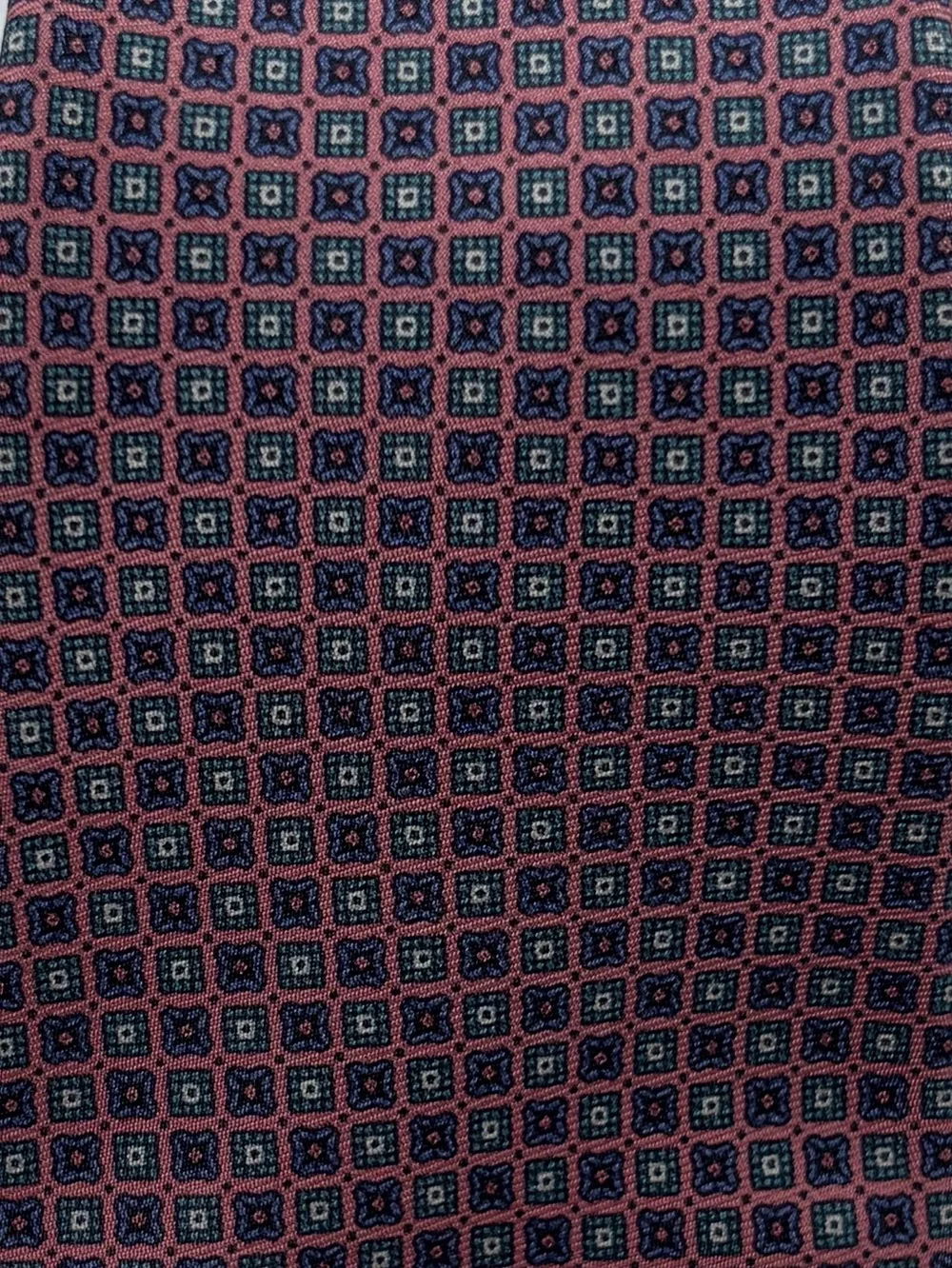 VTG Neil Martin Ancient Madder Silk Necktie Made USA Pink Blue Geometric Foulard